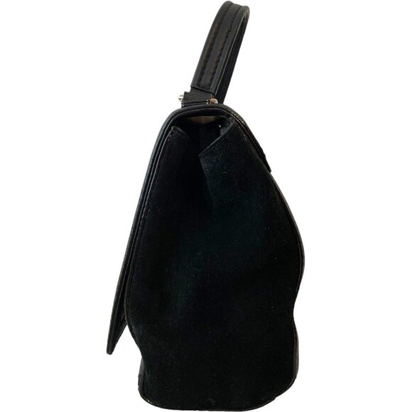 Kate Spade Black Leather Laurel Magnolia Top Handle Suede Sided Shopper Purse - Picture 3 of 11